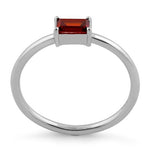 Sterling Silver Dainty Baguette Straight Garnet CZ Ring