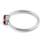 Sterling Silver Dainty Baguette Straight Garnet CZ Ring