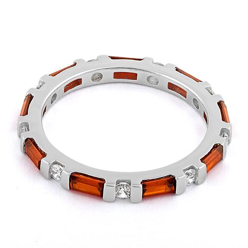 Sterling Silver Fire Orange and Clear CZ Eternity Ring