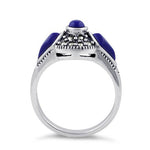 Sterling Silver Blue Lapis Round Halo Marcasite Ring