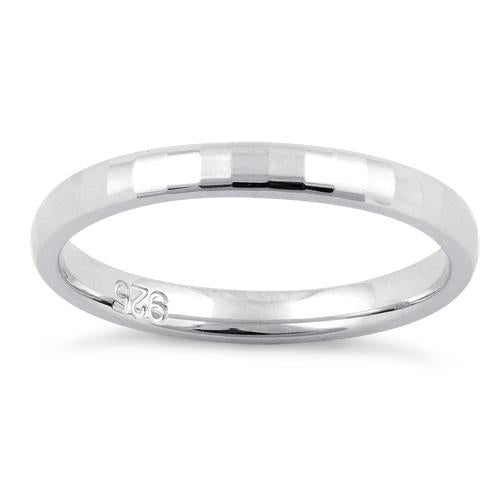 Sterling Silver Diamond Faceted Pattern Wedding Band Ring 2.5mm