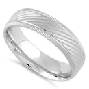 Sterling Silver Diamond Cut Slanting Lines Wedding Band Ring