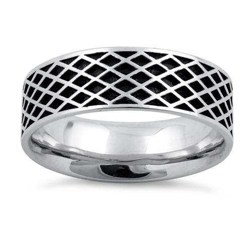 Sterling Silver Diamond Line Pattern Ring