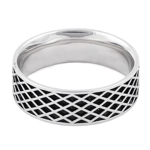 Sterling Silver Diamond Line Pattern Ring