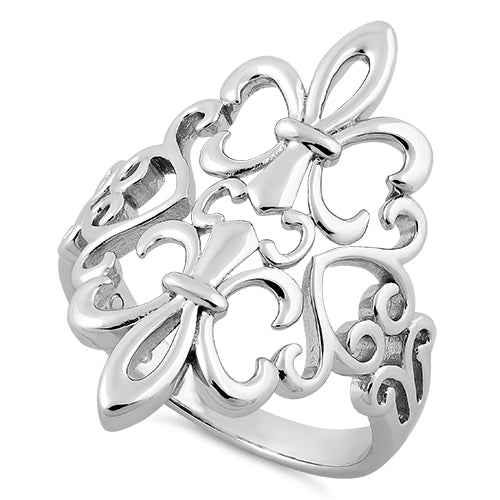 Sterling Silver Double Fleur de Lis Heart Ring