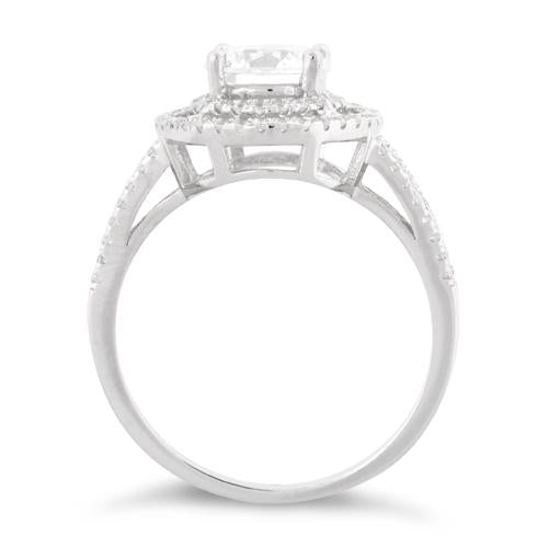 Sterling Silver Double Halo Round Clear CZ Ring