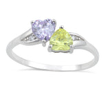 Sterling Silver Double Heart Apple Green & Lavender CZ Ring