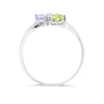 Sterling Silver Double Heart Apple Green & Lavender CZ Ring