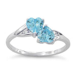 Sterling Silver Double Heart Aquamarine CZ Ring