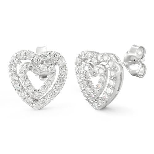 Sterling Silver Double Heart CZ Earrings