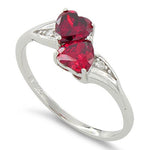 Sterling Silver Double Heart Dark Pink Topaz CZ Ring