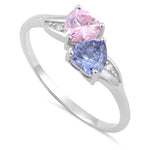 Sterling Silver Double Heart Light Tanzanite & Pink CZ Ring