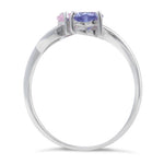 Sterling Silver Double Heart Light Tanzanite & Pink CZ Ring
