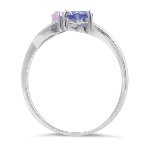 Sterling Silver Double Heart Light Tanzanite & Pink CZ Ring
