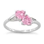 Sterling Silver Double Heart Pink CZ Ring