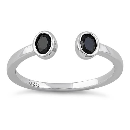 Sterling Silver Double Oval Cut Black CZ Ring