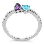 Sterling Silver Double Tear Drop Aqua Blue Amethyst CZ Ring