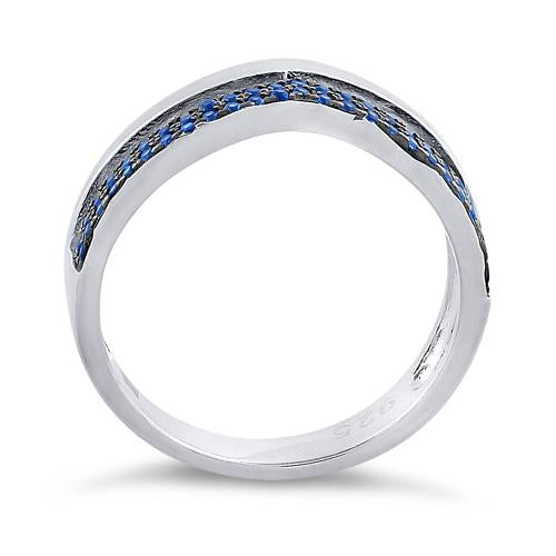 Sterling Silver Double V-Accented Blue CZ Ring