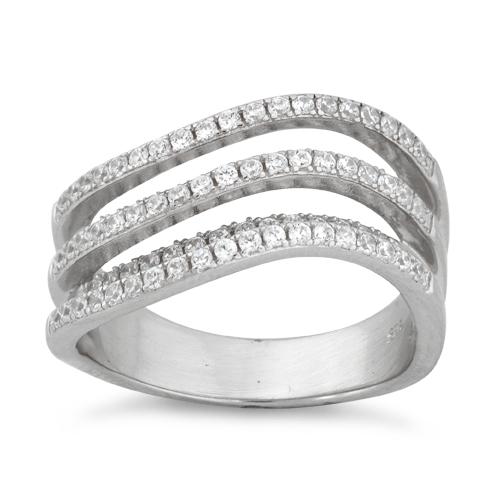 Sterling Silver Double Wave Pave CZ Ring