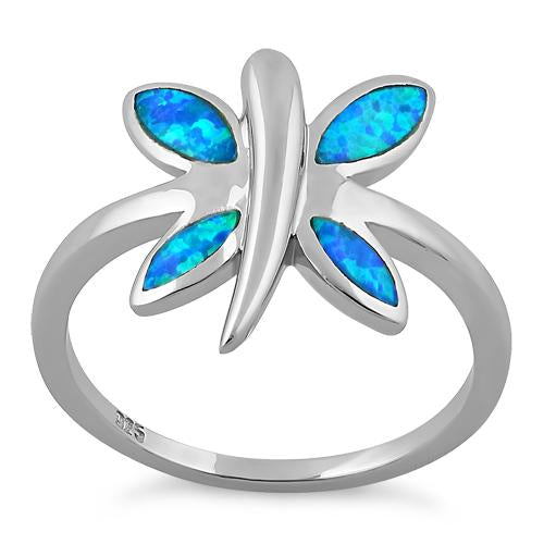 Sterling Silver Dragonfly Lab Opal Ring