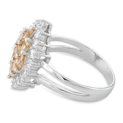 Sterling Silver Elegant Champagne Marquise Cut CZ Ring