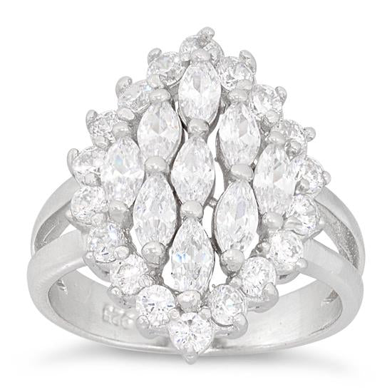 Sterling Silver Elegant Clear Marquise Cut CZ Ring