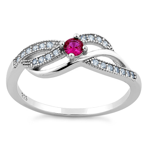 Sterling Silver Elegant Dark Pink CZ Ring