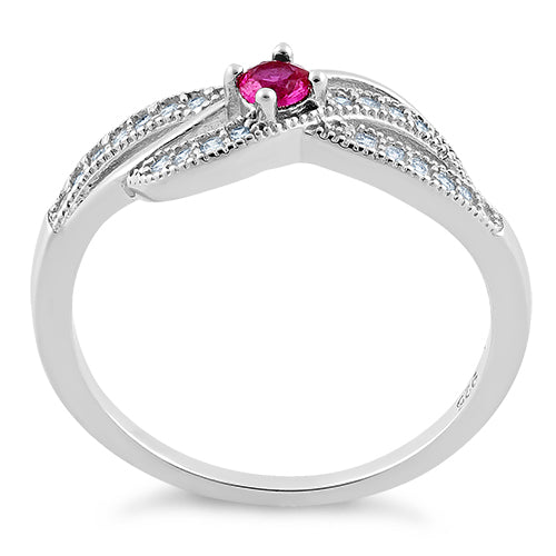 Sterling Silver Elegant Dark Pink CZ Ring