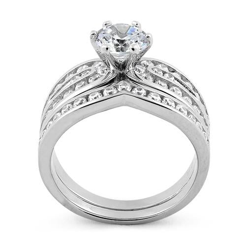 Sterling Silver Elegant Engagement Set CZ Ring