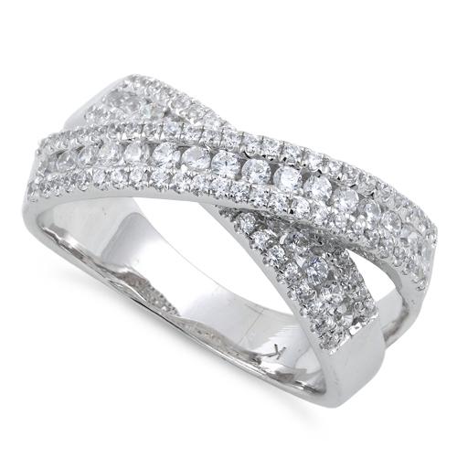 Sterling Silver Elegant Overlapping Clear CZ Ring