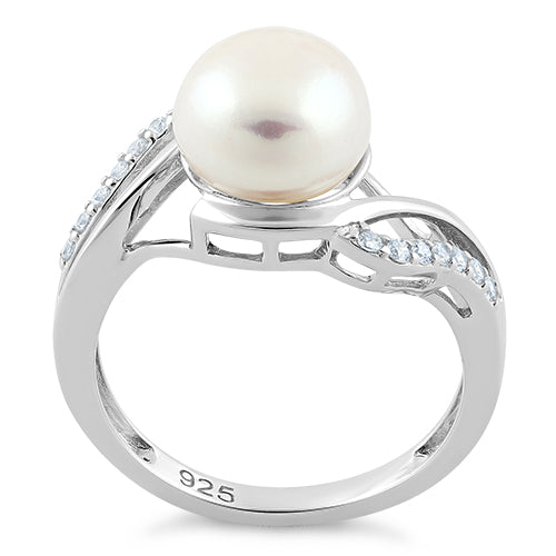 Sterling Silver Elegant Pearl CZ Ring