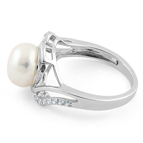 Sterling Silver Elegant Pearl CZ Ring