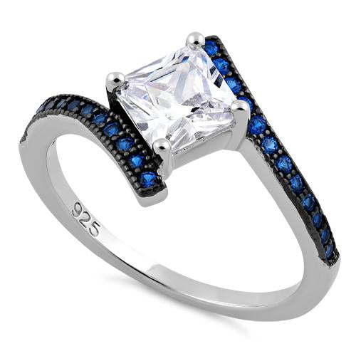 Sterling Silver Princess-Cut Blue CZ Ring