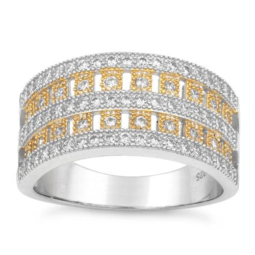 Sterling Silver Elegant Two-tone Gold Plated Pave CZ Ring