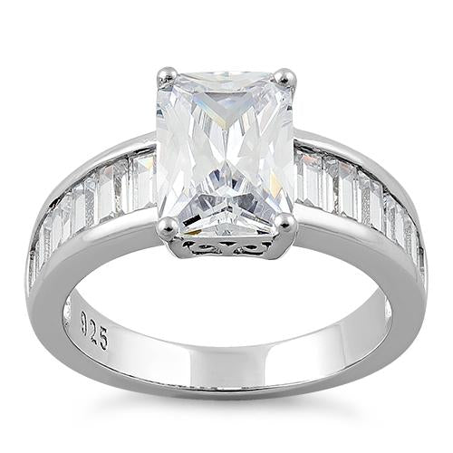 Sterling Silver Radiant-Cut & Baguette CZ Ring