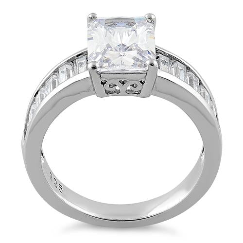 Sterling Silver Radiant-Cut & Baguette CZ Ring