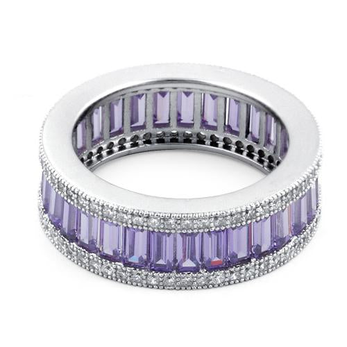 Sterling Silver Emerald Cut Eternity Pave Amethyst CZ Ring