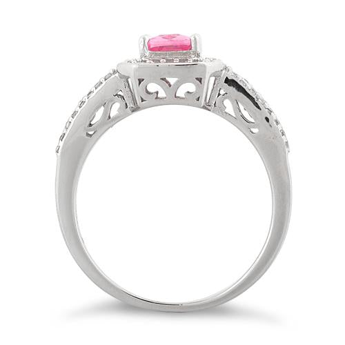 Sterling Silver Emerald Cut Pink Clear CZ Ring