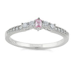 Sterling Silver Emerald Cut Pink CZ Ring
