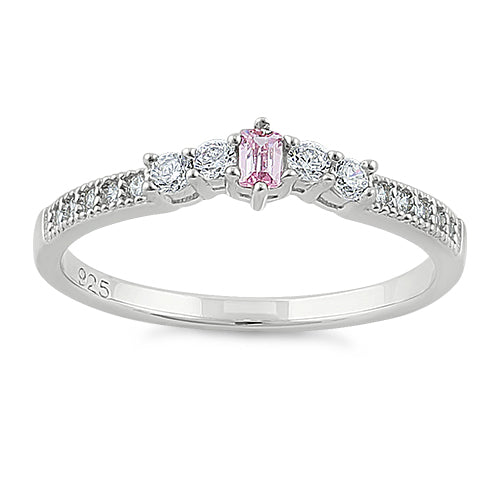 Sterling Silver Emerald Cut Pink CZ Ring