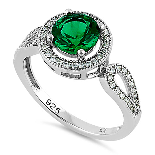 Sterling Silver Emerald CZ Halo Infinity Band Ring