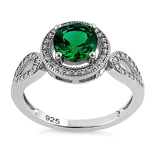 Sterling Silver Emerald CZ Halo Infinity Band Ring
