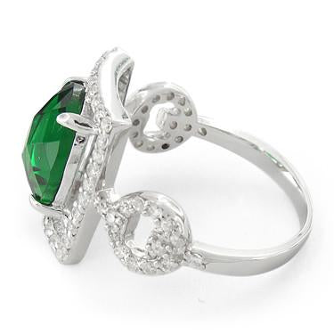 Sterling Silver Emerald Oval Framed CZ Ring