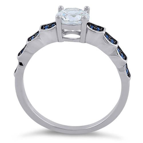 Sterling Silver Engagement Round Cut Blue CZ Ring