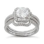 Sterling Silver Halo CZ 3-Piece Engagement Ring