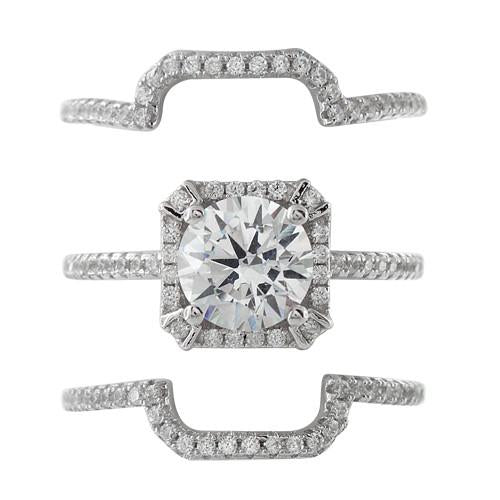Sterling Silver Halo CZ 3-Piece Engagement Ring