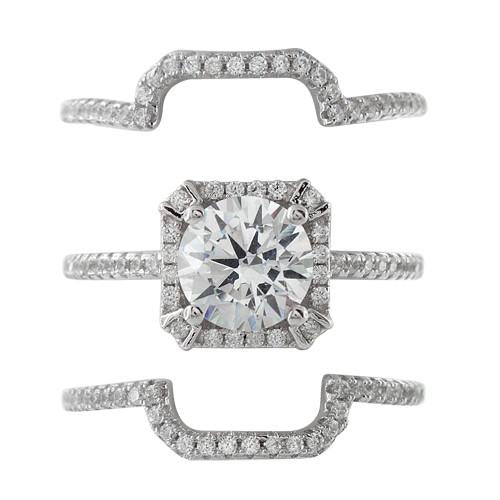 Sterling Silver Engagement Round Halo Pave CZ Set Ring