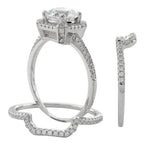 Sterling Silver Halo CZ 3-Piece Engagement Ring