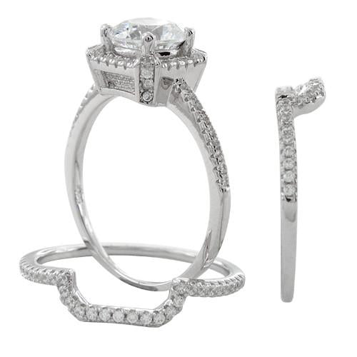Sterling Silver Halo CZ 3-Piece Engagement Ring