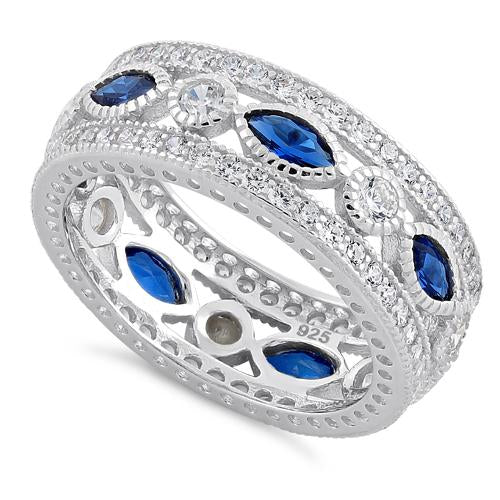 Sterling Silver Eternity Marquise & Round Blue Spinel CZ Ring